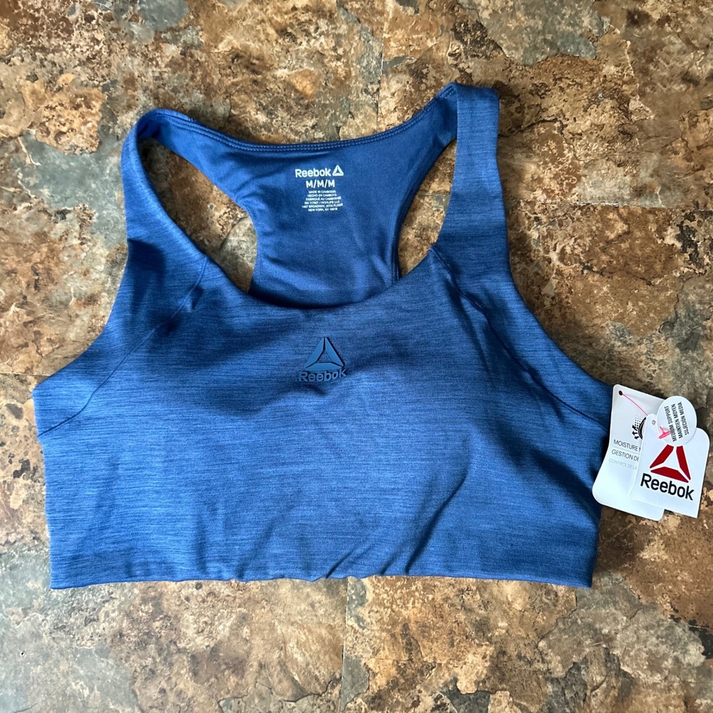 Reebok Wireless Sports Bra Womens Size Medium Blue Racerback Medium Support